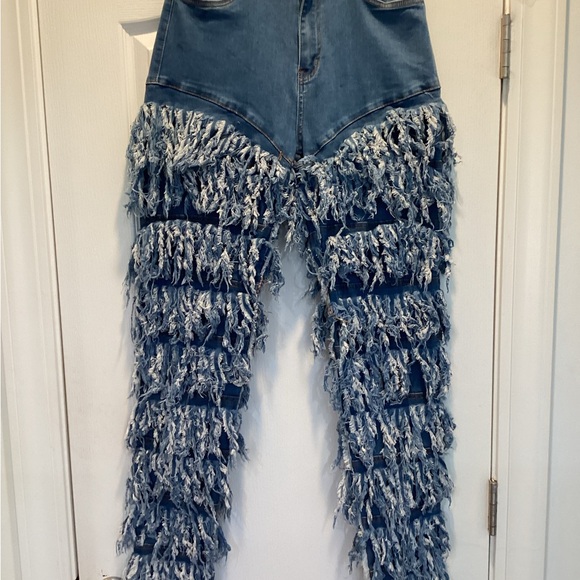 PURPLE CANDY Denim - Fringe Detail Women's Denim Jeans ( Size: Large)